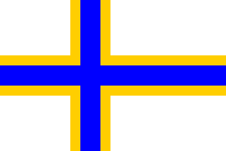 Sverigefinskaflaggan - blått kors med gul ram och vit bakgrund
